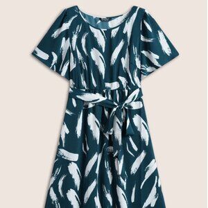Brush Print Belted Dress